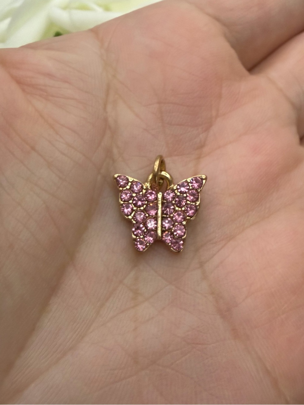 Gold tone Butterfly Pendant with Pink Crystals